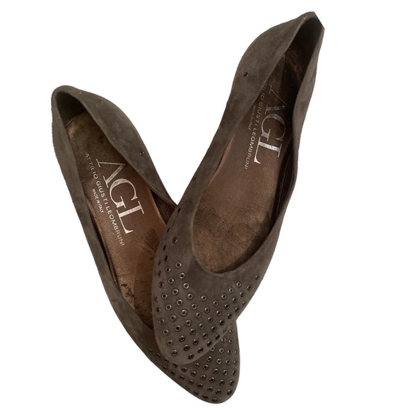 AGL Grey Suede Studded Flats EU 37.5 US size 7 pointed toe EUC Classy slip on - Picture 2 of 10